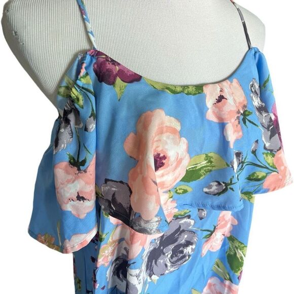 NWT Womens Eesome Floral Print Cold Shoulder Shift Dress - Sz M - Picture 2 of 3